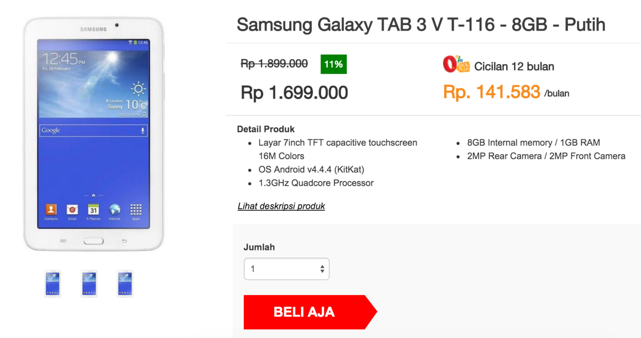 Samsung Galaxy TAB 3 V T-116