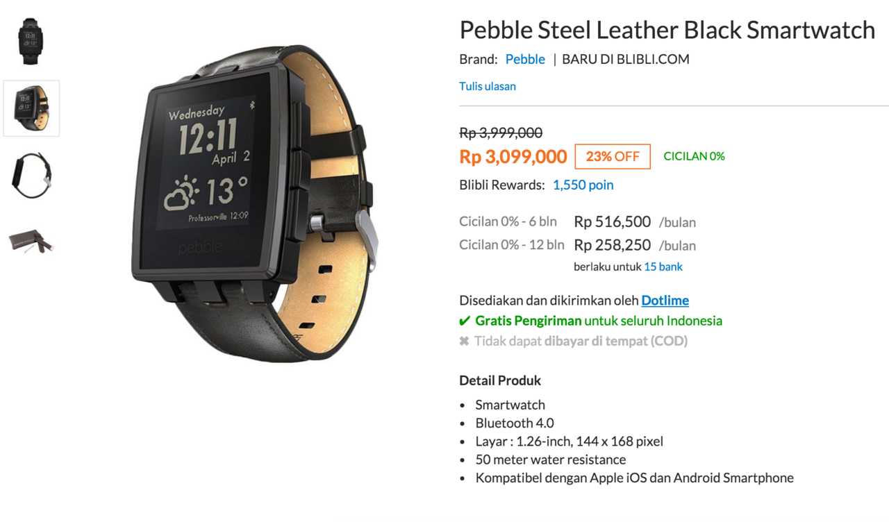 Pebble Steel Smartwatch : Nih gan yg paling murah