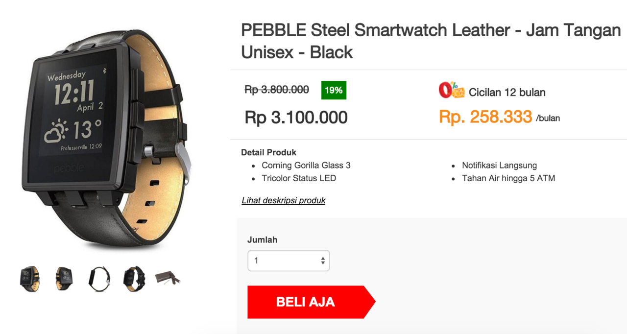 Pebble Steel Smartwatch : Nih gan yg paling murah