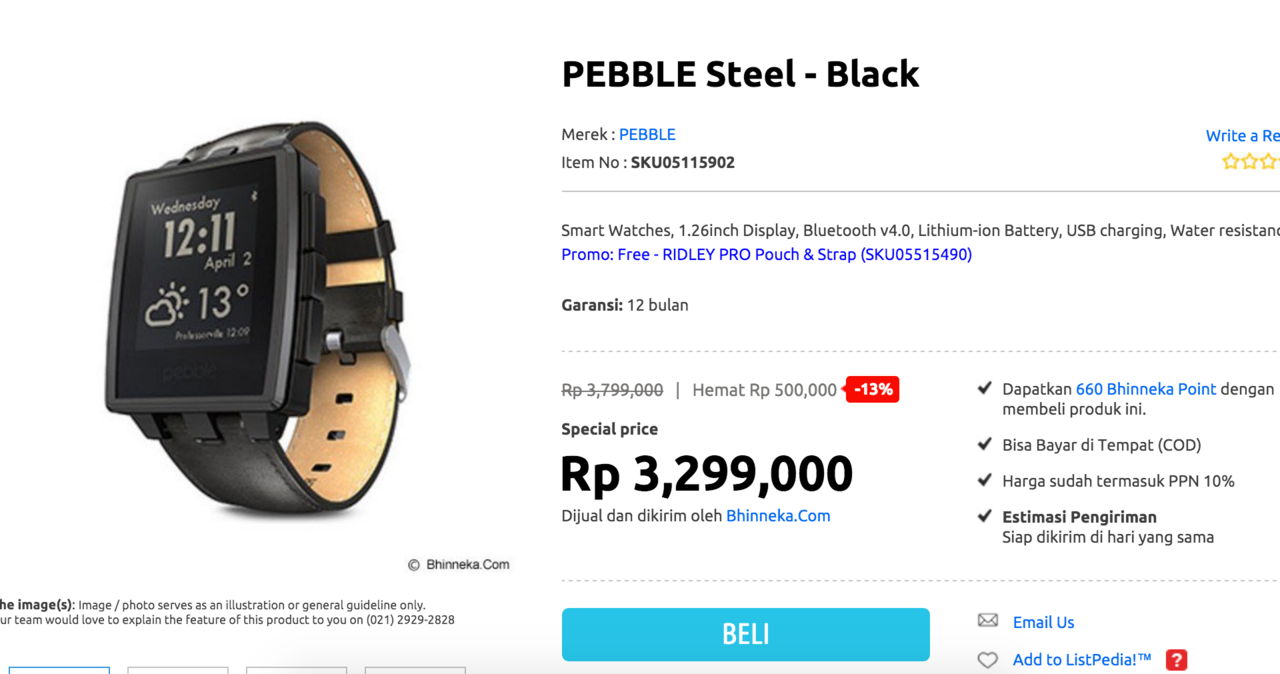 Pebble Steel Smartwatch : Nih gan yg paling murah