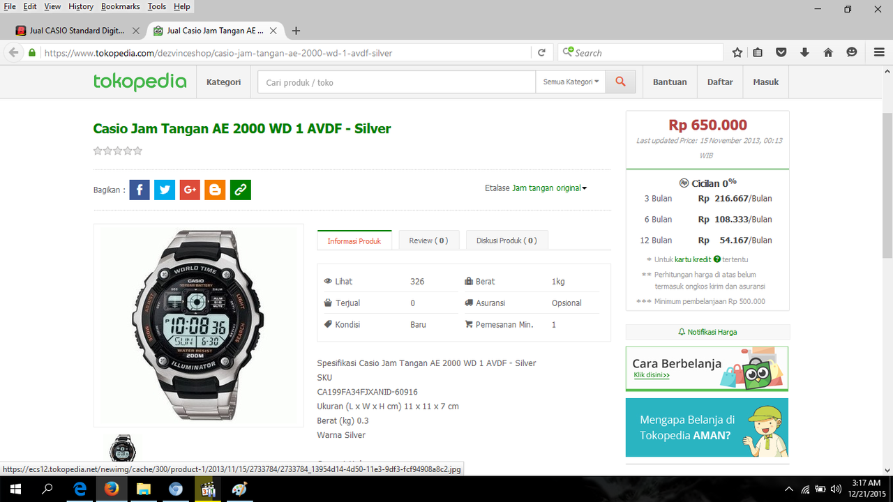 Casio Jam Tangan AE 2000 WD 1 AVDF - Silver Elegan namun gak bikin KANTONG JEBOL