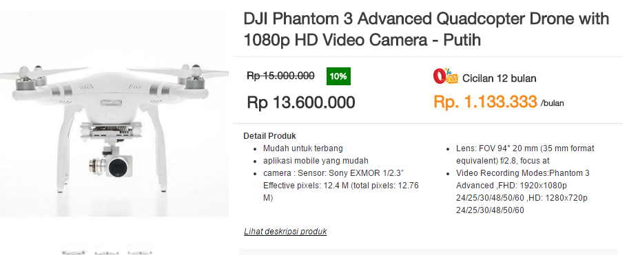 DJI Phantom 3 Advanced : Komparasi 3 e-commerce