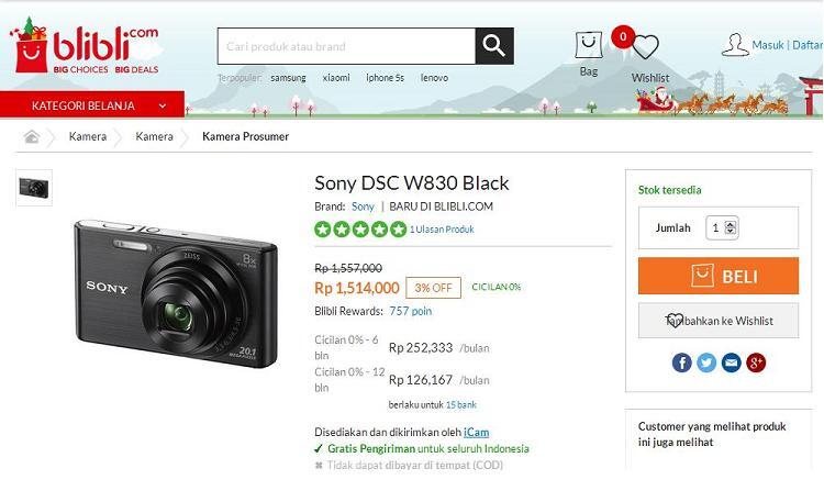 Sony Camera Pocket Cybershot DSCW830 : Bandingin Harga Mana Yang Paling Murah