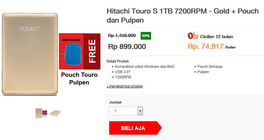 HDD Hitachi Touro S 1TB: Rp 899.000 - 985.000