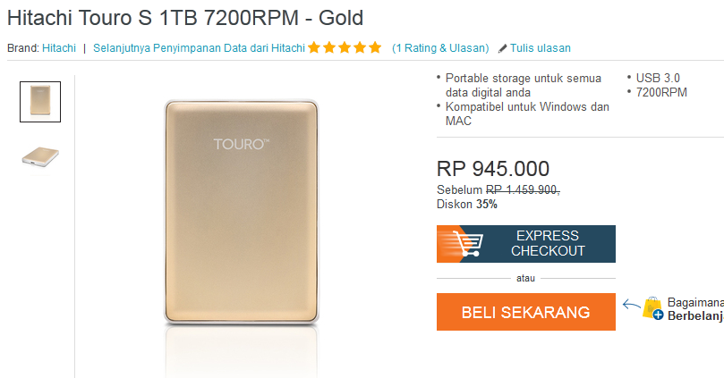 HDD Hitachi Touro S 1TB: Rp 899.000 - 985.000