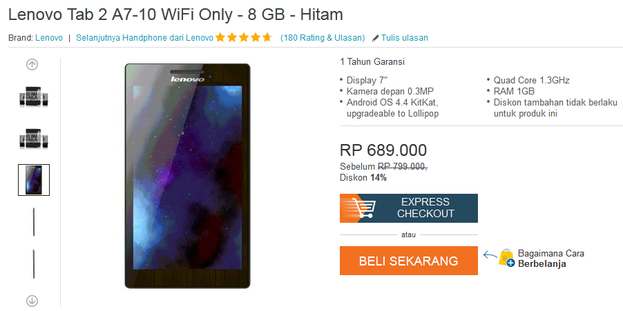 Lenovo Tab 2 A7-10: Rp 689.000 - 899.000