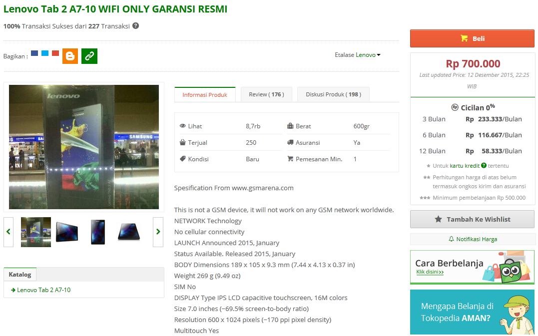 Lenovo Tab 2 A7-10: Rp 689.000 - 899.000