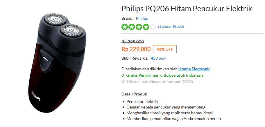 Philips Shaver PQ206: Rp. 155.000 - 239.000