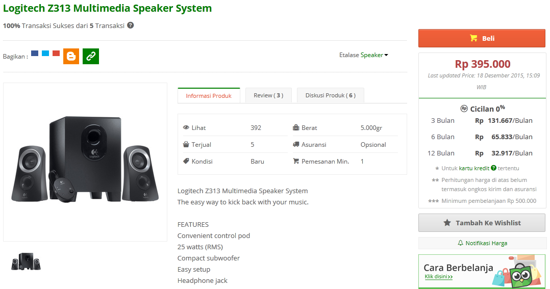 Speaker Logitech Z313: Rp. 395.000 - 495.000