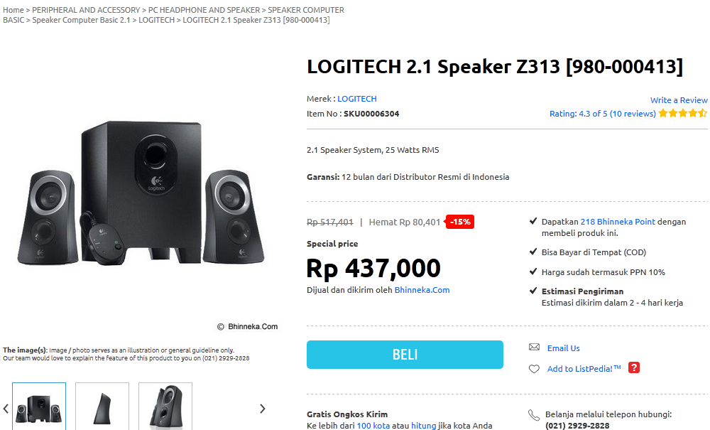 Speaker Logitech Z313: Rp. 395.000 - 495.000