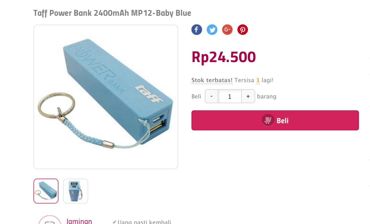 Taff Power Bank 2400mAh MP12 : Power bank termurah gan