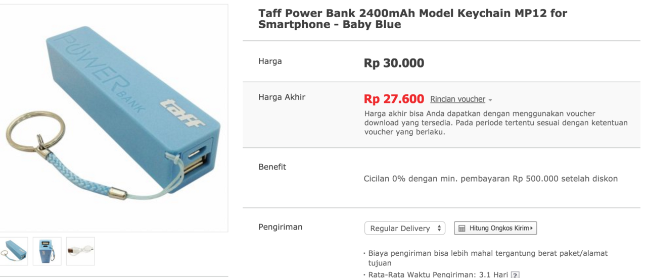 Taff Power Bank 2400mAh MP12 : Power bank termurah gan