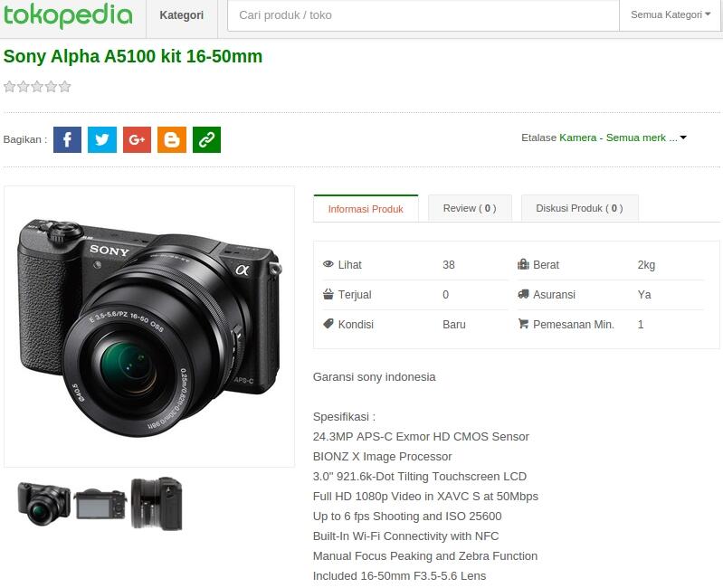 Sony Alpha A5100 KIT 16-50mm: Pilih Toko Online yang Paling Menguntungkan