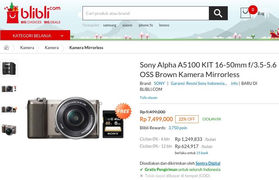 Sony Alpha A5100 KIT 16-50mm: Pilih Toko Online yang Paling Menguntungkan