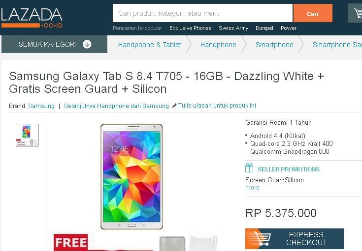 Samsung Tab S T705 8.4&quot; Tablet - White : Cari Harga Yang Paling Miring