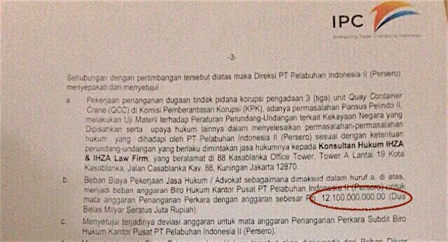 Wow, Pelindo II Bayar ke Yusril Rp 12 Miliar untuk Bela RJ Lino?