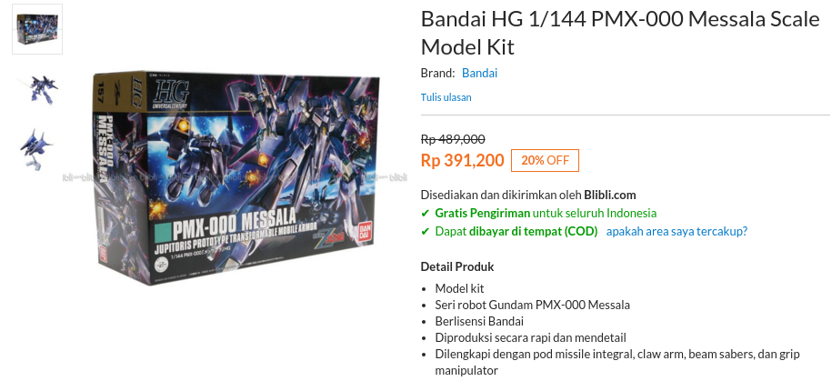 BANDAI 1/144 HGUC Messala PMX-000: Rp. 330.000 - 414.540