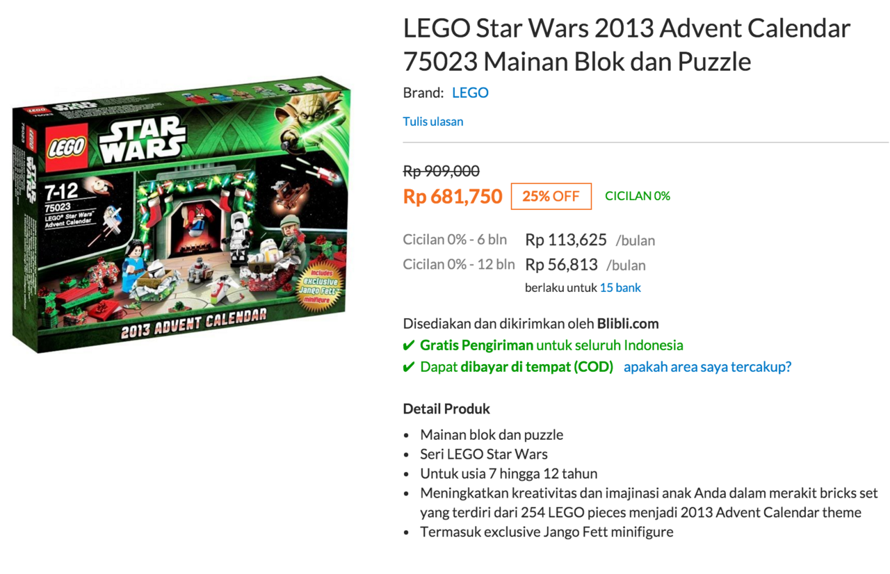 LEGO Star Wars Advent Calendar - Rp 681,750