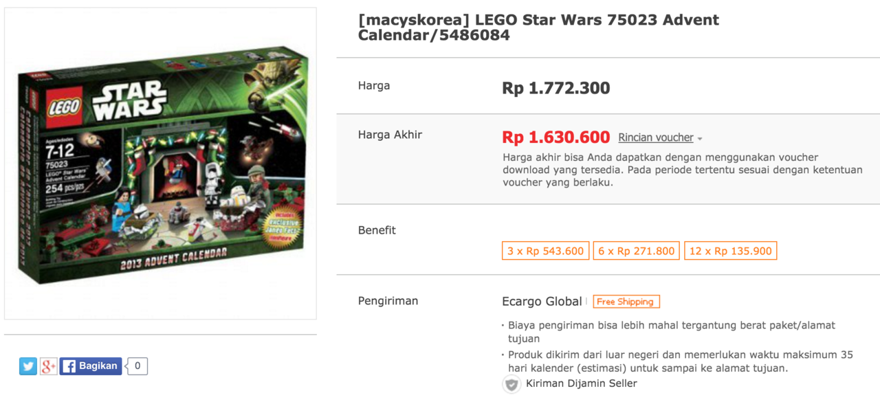 LEGO Star Wars Advent Calendar - Rp 681,750