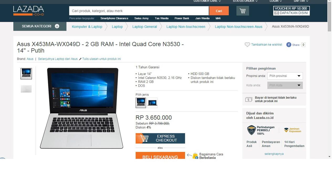 Laptop Asus X453MA , Bandingin harganya dari 3 Toko Online disini gan