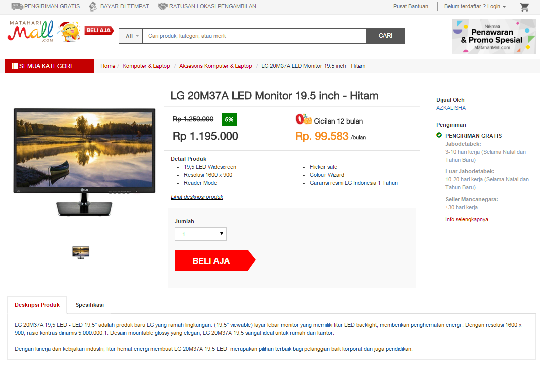 LG 20M37A - LED Monitor 20 Inch Dengan Harga Terjangkau