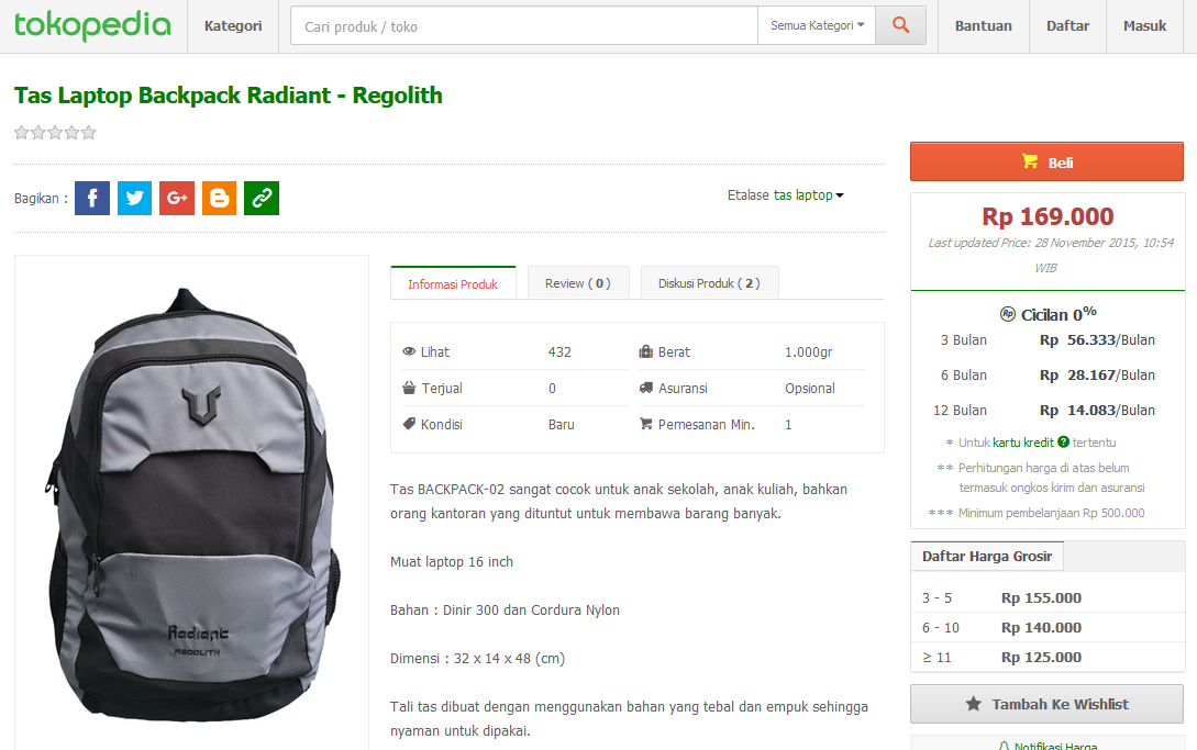 Tas Laptop Radiant Regolith: Perbandingan Antar Lapak Radiant