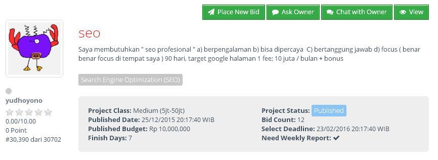 &#91;LOWONGAN&#93; SEO (budget Rp 10jt)