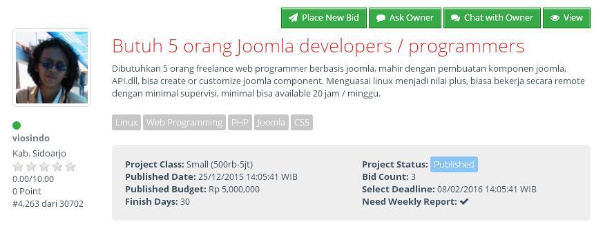 &#91;LOWONGAN FREELANCER&#93; Butuh 5 orang Joomla developers / programmers (budget Rp 5jt)
