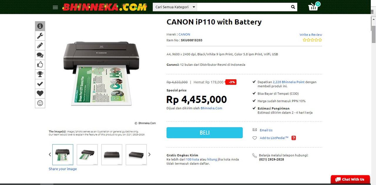 CANON iP110 : cari printer portabel dengan harga termurah?masuk sini gan!!