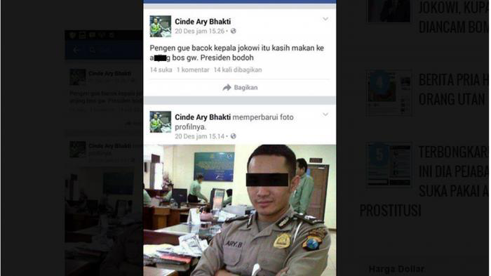 Jantan neh.. Berseragam Polisi Sebut JOKOWI Presiden BODOH di Akun FB..