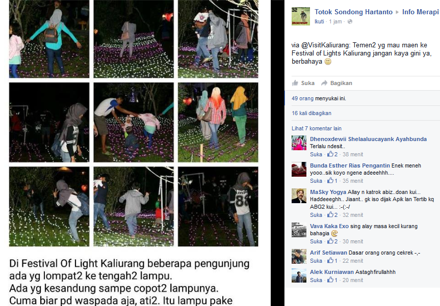 &#91;Alayers Berulah Lagi&#93; Tukang Selfie Rusak Lampu di Festival Lampion Kaliurang, Duh!