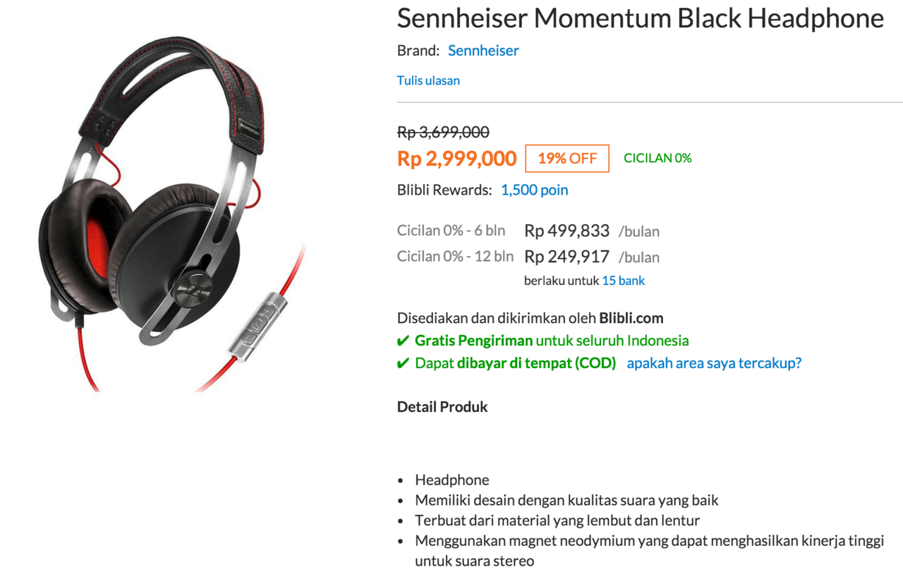 Sennheiser Momentum Black Headphone