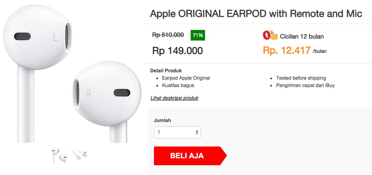 Apple Earpods with Remote and Mic