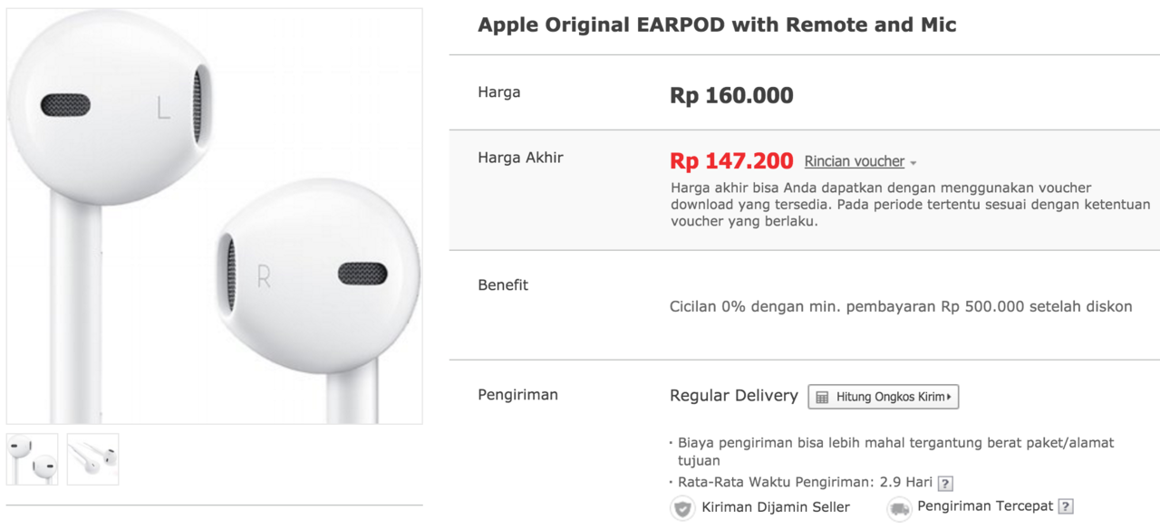 Apple Earpods with Remote and Mic