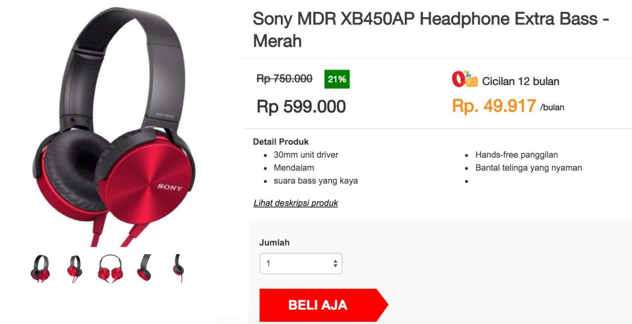 Sony Extra Bass Headphone XB450AP