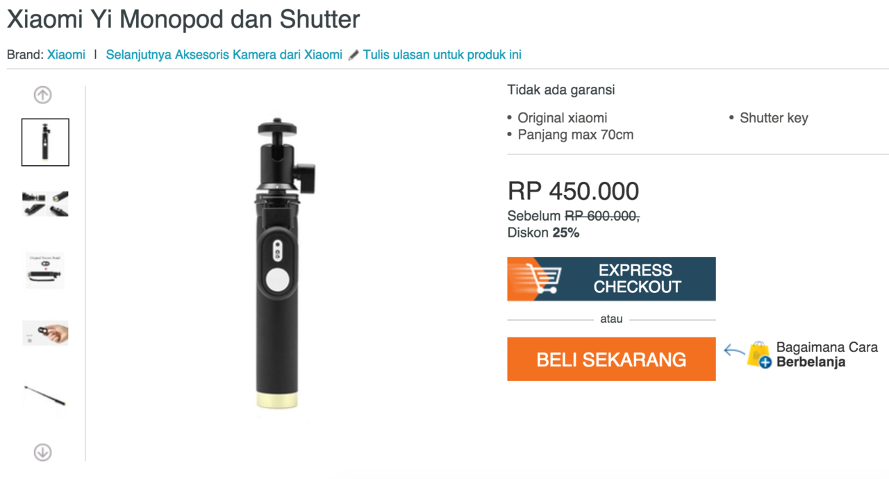 Xiaomi Yi Selfie Stick Black Monopod