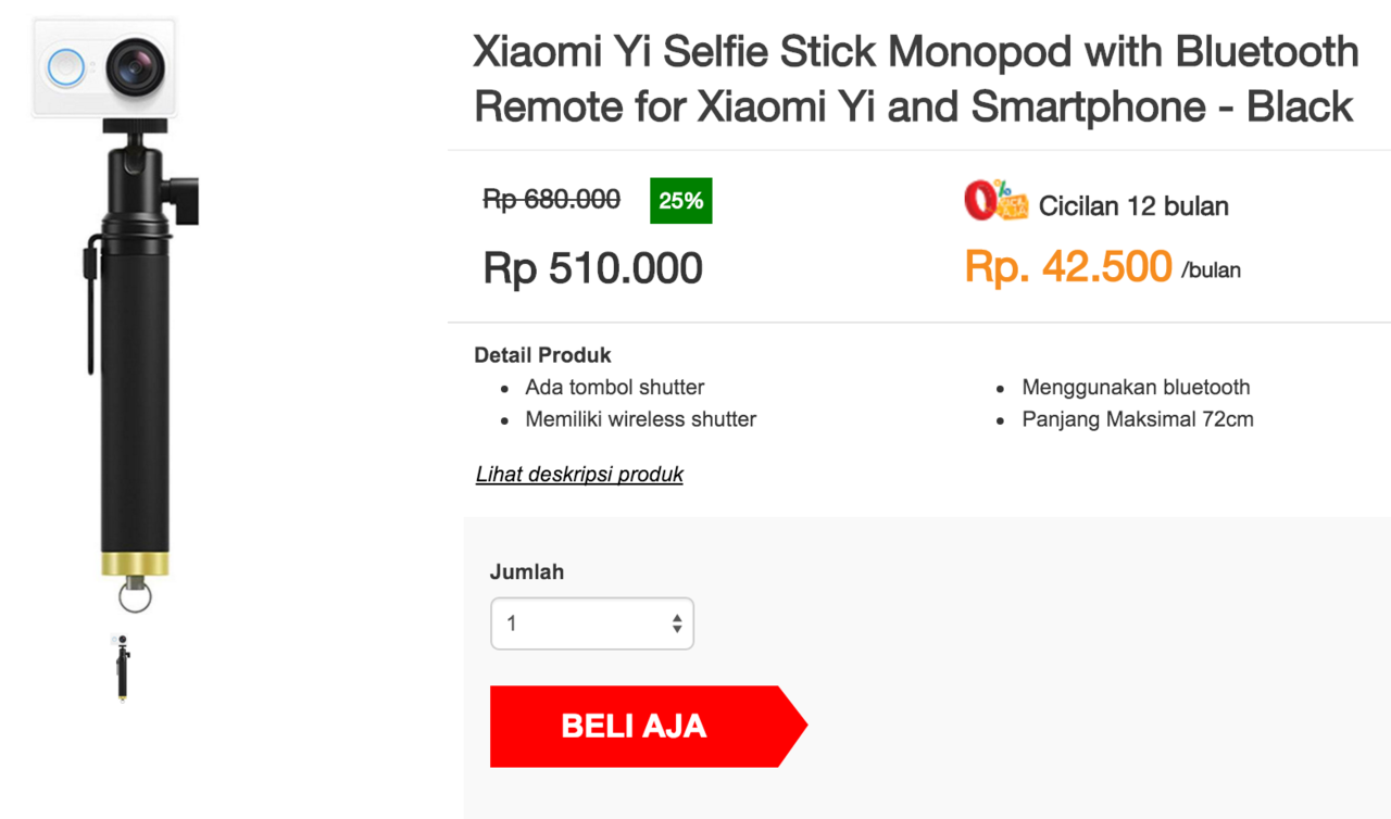 Xiaomi Yi Selfie Stick Black Monopod