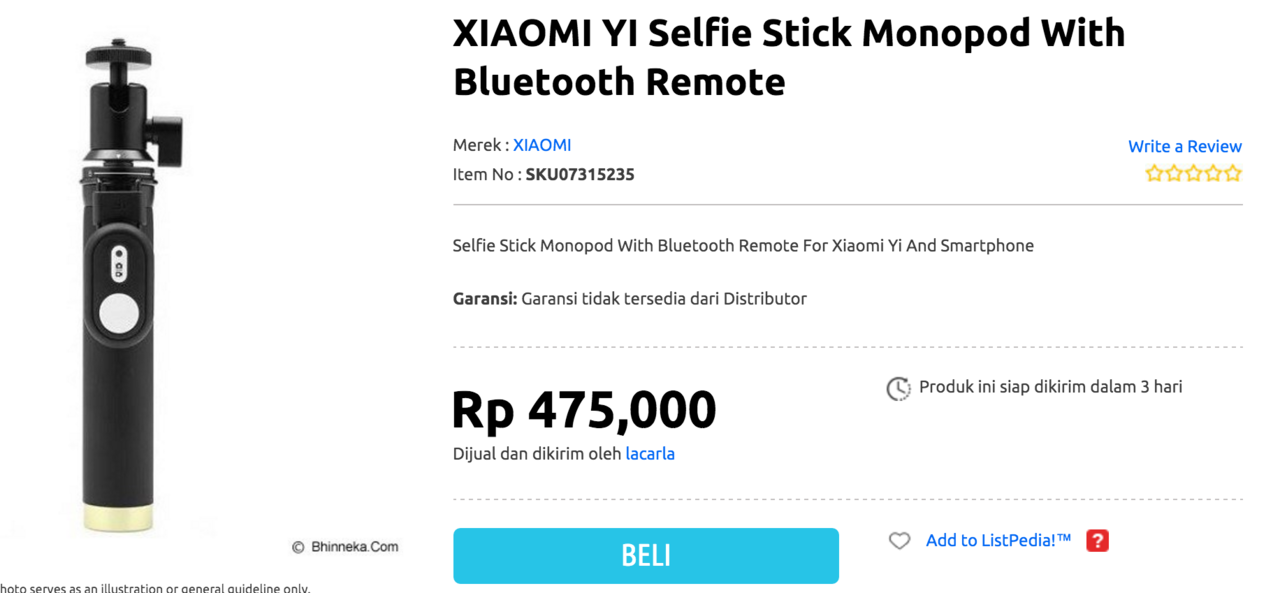 Xiaomi Yi Selfie Stick Black Monopod