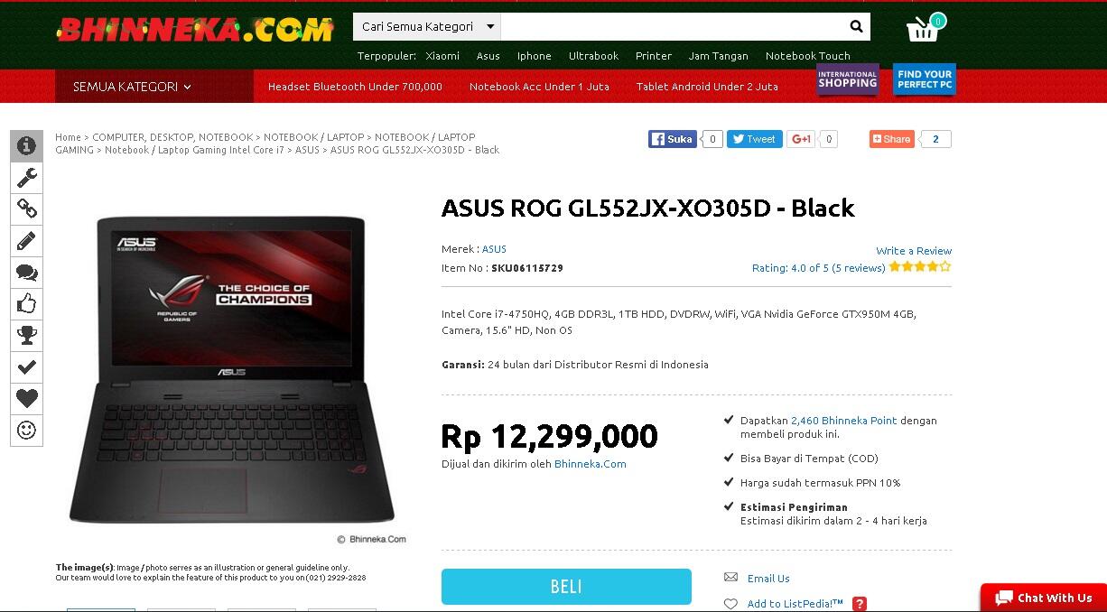 ASUS ROG GL552JX-XO305D : Dapatkan Gaming Laptop Keren Dengan Harga Terjangkau Disini