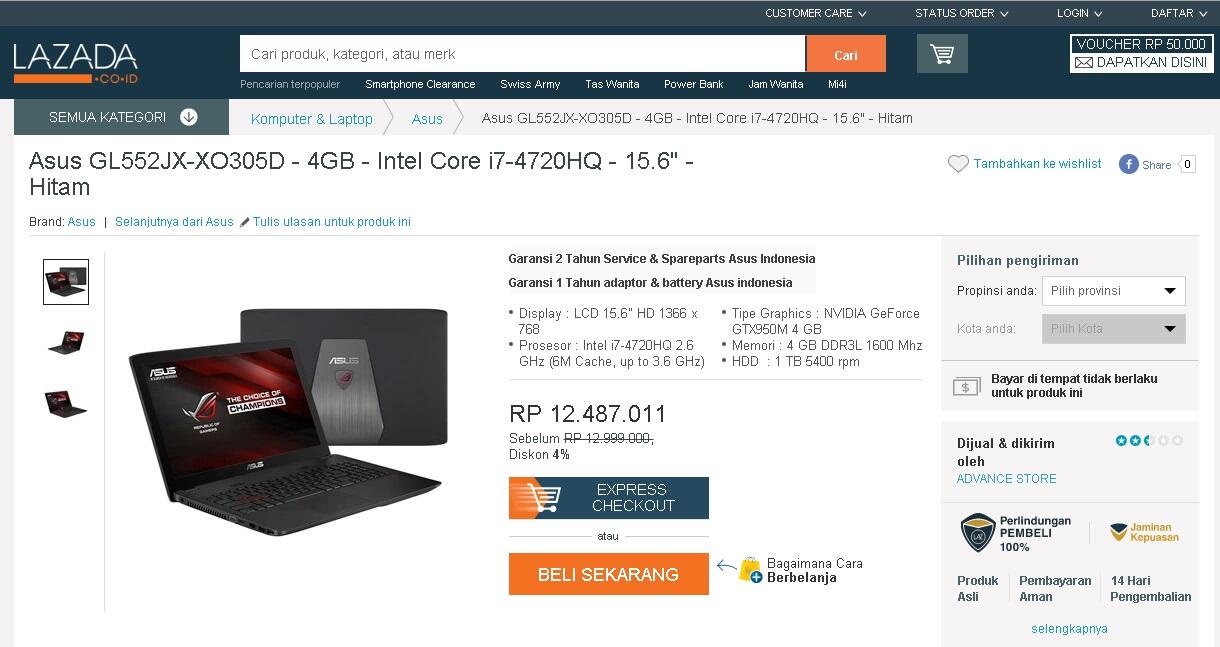 ASUS ROG GL552JX-XO305D : Dapatkan Gaming Laptop Keren Dengan Harga Terjangkau Disini