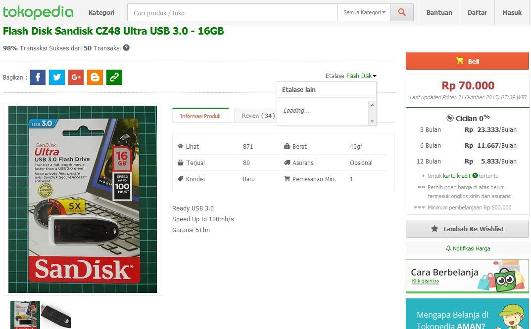 Sandisk Ultra CZ48 16GB USB 3.0: Flashdisk Mantab Nih Gan