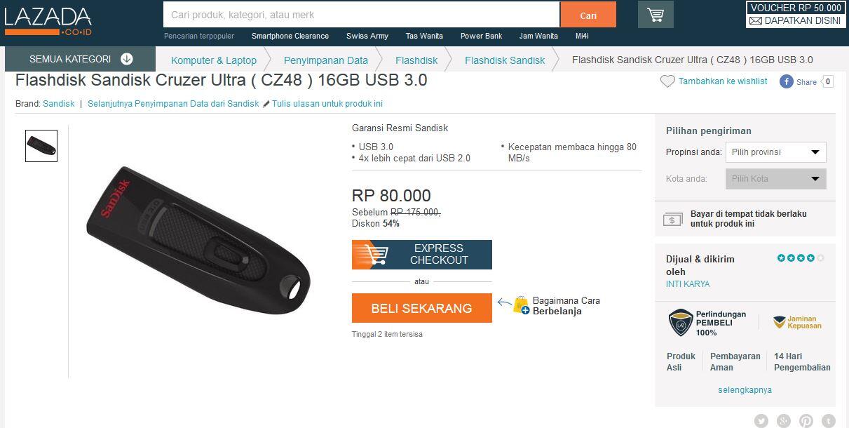 Sandisk Ultra CZ48 16GB USB 3.0: Flashdisk Mantab Nih Gan