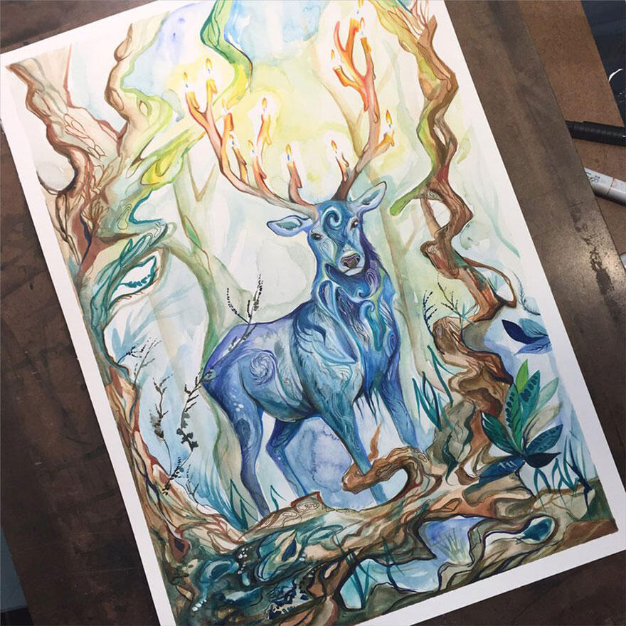 Ilustrasi Keren 'Wild Animal Spirits' yang Full Color Oleh Katy Lipscomb