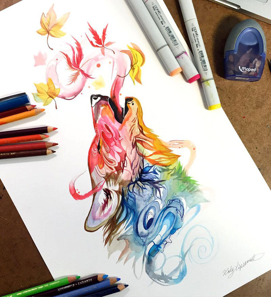 Ilustrasi Keren 'Wild Animal Spirits' yang Full Color Oleh Katy Lipscomb