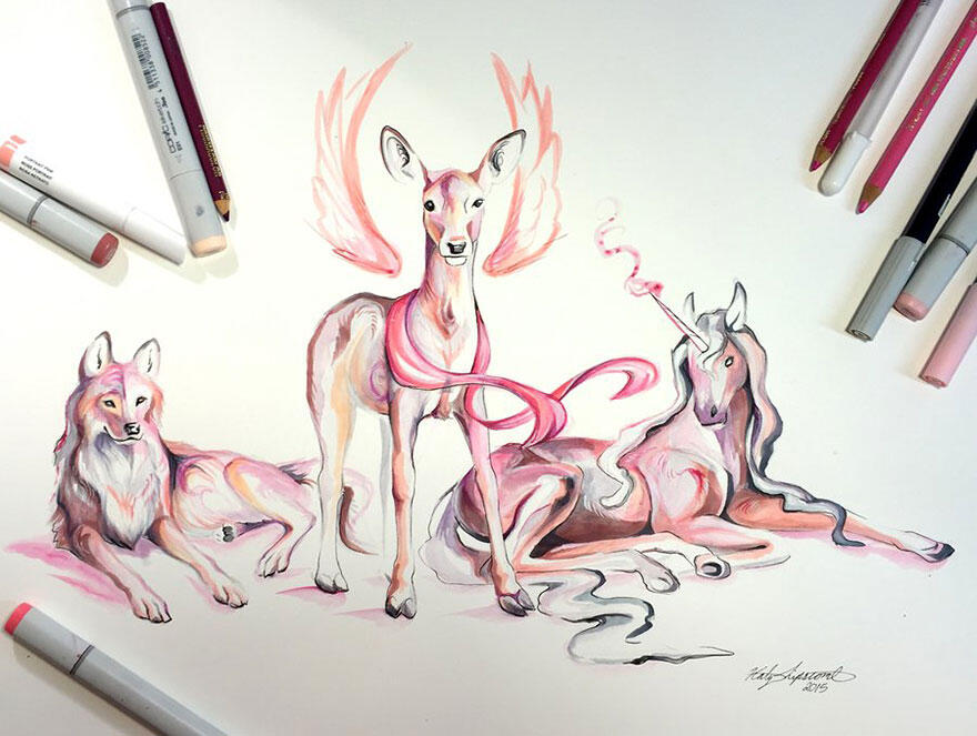 Ilustrasi Keren 'Wild Animal Spirits' yang Full Color Oleh Katy Lipscomb