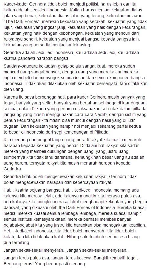 Prabowo: Kita Harus Memilih, Hidup Sebagai Ksatria atau Hidup Sebagai Kurawa