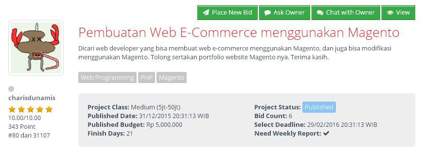  &#91;FREELANCE&#93; Pembuatan Web E-Commerce menggunakan Magento (budget Rp 5jt)