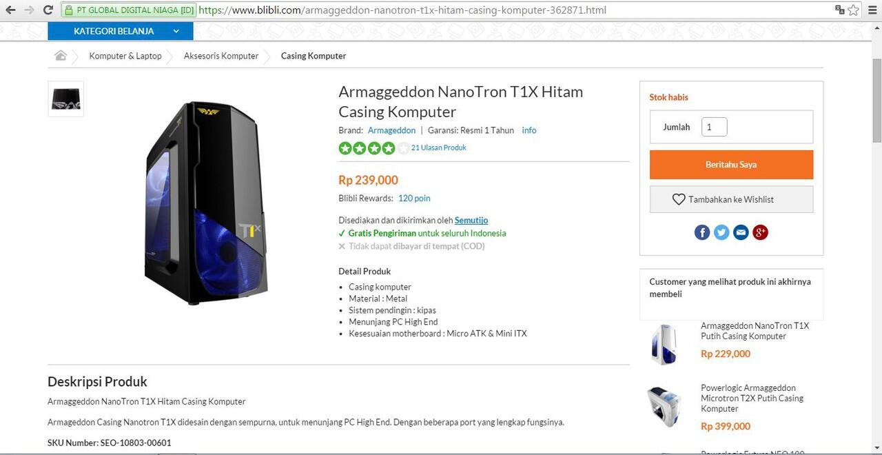 Casing CPU Gamer ARMAGGEDDON T1x: Lapak online paling murah nih gan