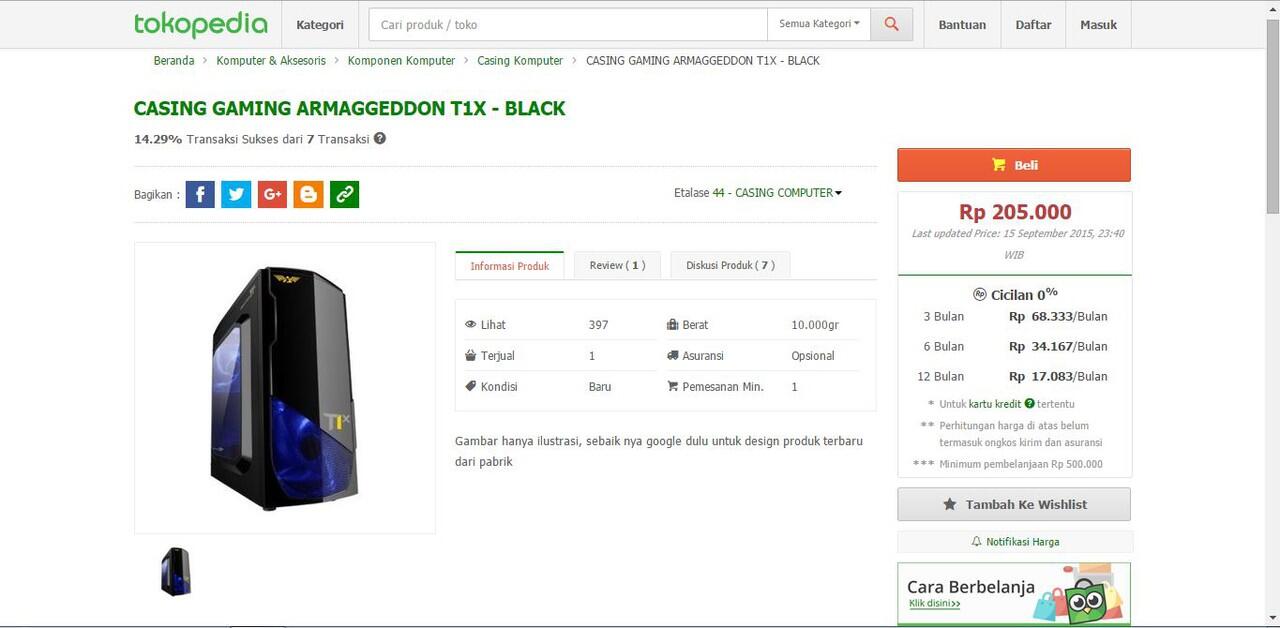 Casing CPU Gamer ARMAGGEDDON T1x: Lapak online paling murah nih gan