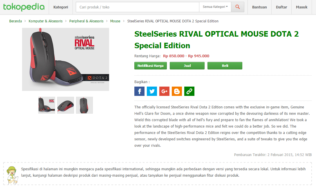 Steelseries Rival Mouse Gaming Dota 2: Recommended Mouse Gaming Rp. 850k 